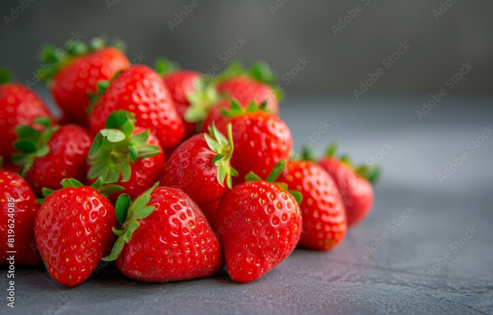 organic ripe sweet red strawberries on wooden background.