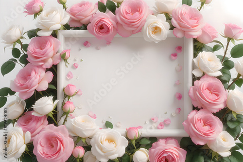 Wallpaper Mural A white frame surrounded by pink and white roses. Torontodigital.ca
