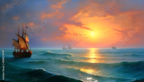 Abstraktion Sonnenuntergang auf dem Meer. Hintergrund für das Design 1. photo
