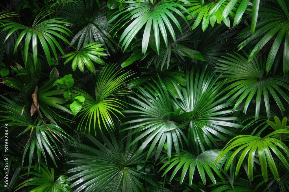 Green Palm Trees. Lush Foliage of Adonidia Palm Trees in Natural Environment Green Palm Trees. Lush Foliage of Adonidia Palm Trees in Natural Environment