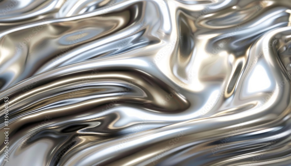 Abstract art of fluid metal waves shimmering in shades of silver, creating a visually captivating metallic texture Abstract art of fluid metal waves shimmering in shades of silver, creating a visually captivating metallic texture