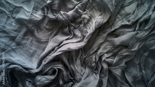 Crumpled grey fabric texture with delicate folds on a soft background, evoking a sense of elegance and depth. Generative AI