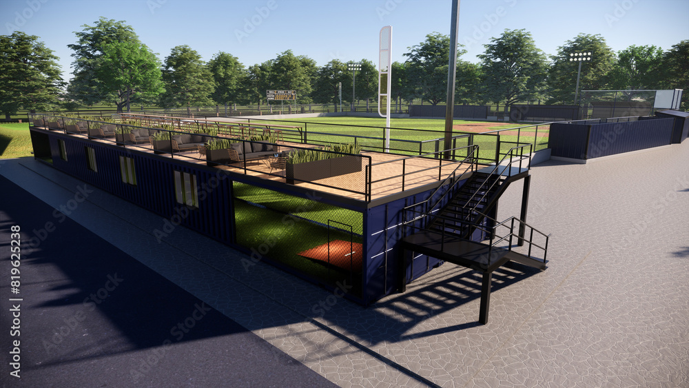 baseball field cafe on rooftop 3d render baseball field cafe on rooftop 3d render