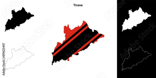 Tirane county outline map set