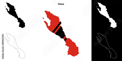 Vlore county outline map set photo