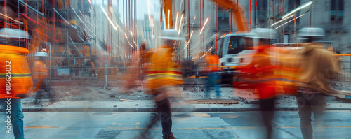 Image of the movement of engineers and construction workers in the construction zone. Ai generate.