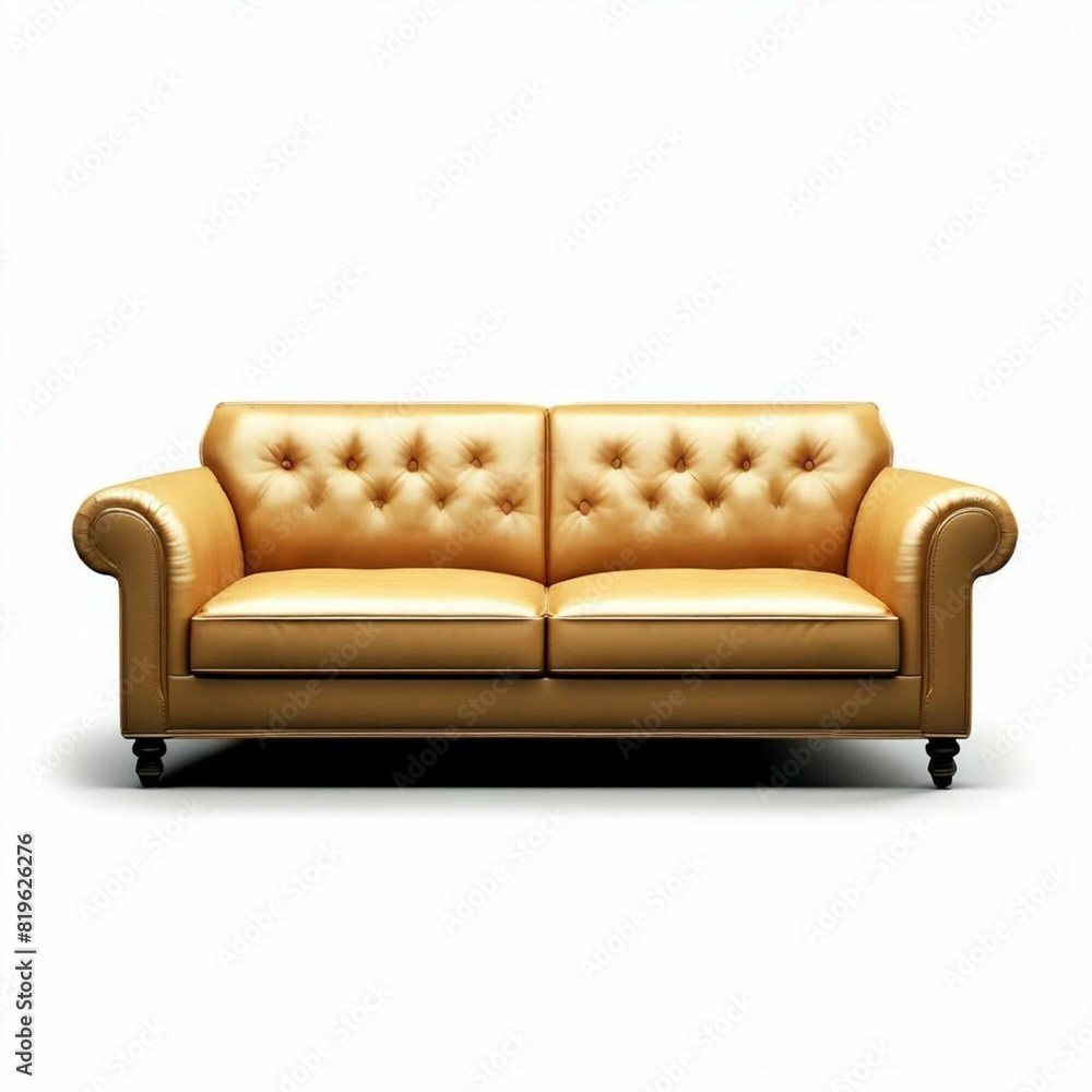 Light brown sofa with low back and leather upholstery, on legs.Isolated, transparent background, cutout, mockup for graphic design Light brown sofa with low back and leather upholstery, on legs.Isolated, transparent background, cutout, mockup for graphic design