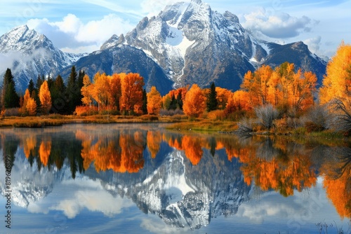 Mountain Reflection. Grand Teton National Park in Fall Colors at Lake
