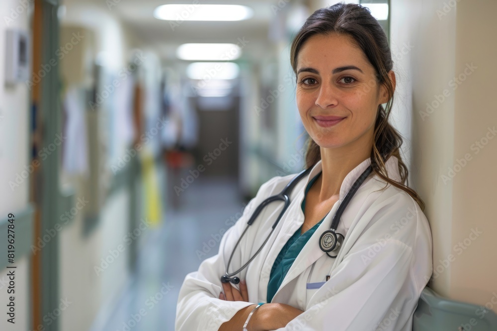 Doctor Female. Portrait of a Female Doctor Looking Happy in a Hospital Corridor Doctor Female. Portrait of a Female Doctor Looking Happy in a Hospital Corridor
