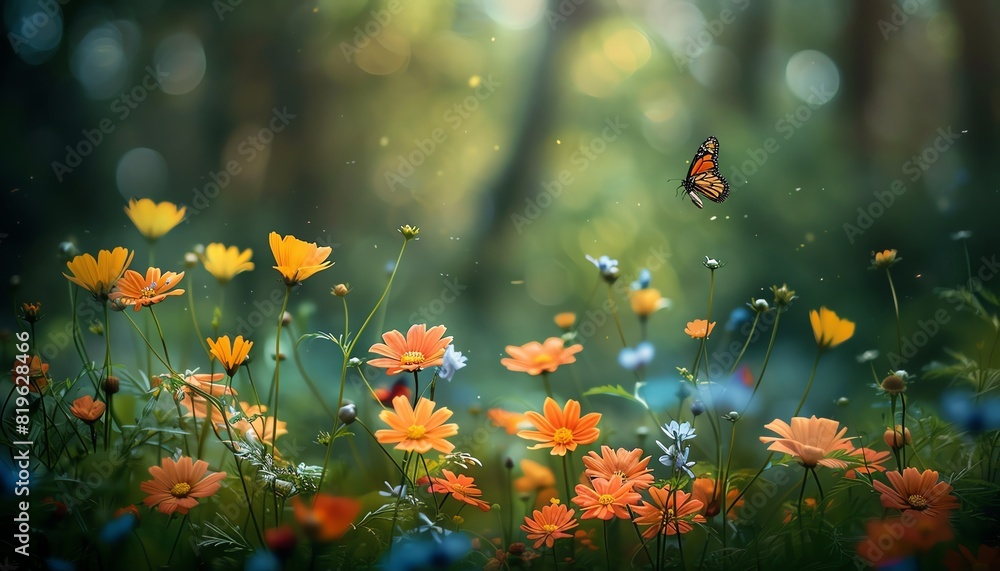 Write a poem describing the dance of colorful flowers and butterflies in a quiet forest Write a poem describing the dance of colorful flowers and butterflies in a quiet forest