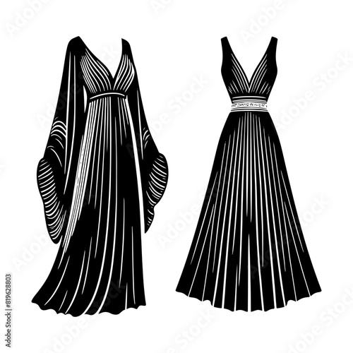 Minimalist Chiton Silhouette-Sophisticated Vector Art- Highlighting the Traditional Beauty and Cultural Heritage of Mauritian Formal Attire-Vector of Chiton- Illustration of Chiton. photo