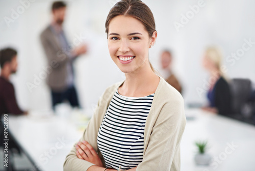 Smile, designer and girl with portrait in office for career in media industry, broadcasting and content creation. Female employee, arms crossed and face of creative agency in multimedia for startup. Free Download Smile, designer and girl with portrait in office for career in media industry, broadcasting and content creation. Female employee, arms crossed and face of creative agency in multimedia for startup. - GFXLoad