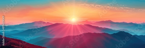 Bright Sunset Over Majestic Mountain Landscape in Vivid Colors © Popelniushka