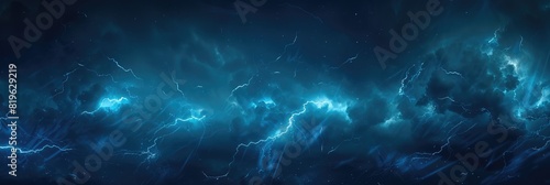 Storm Sky. Dark and Dramatic Background with Lightning Bolt in Bright Blue Night Sky