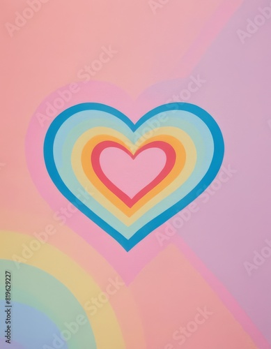 A heart-shaped illustration with rainbow colors is set against a pastel background, evoking a sense of love and diversity. The layered heart design adds depth and a playful touch to the overall