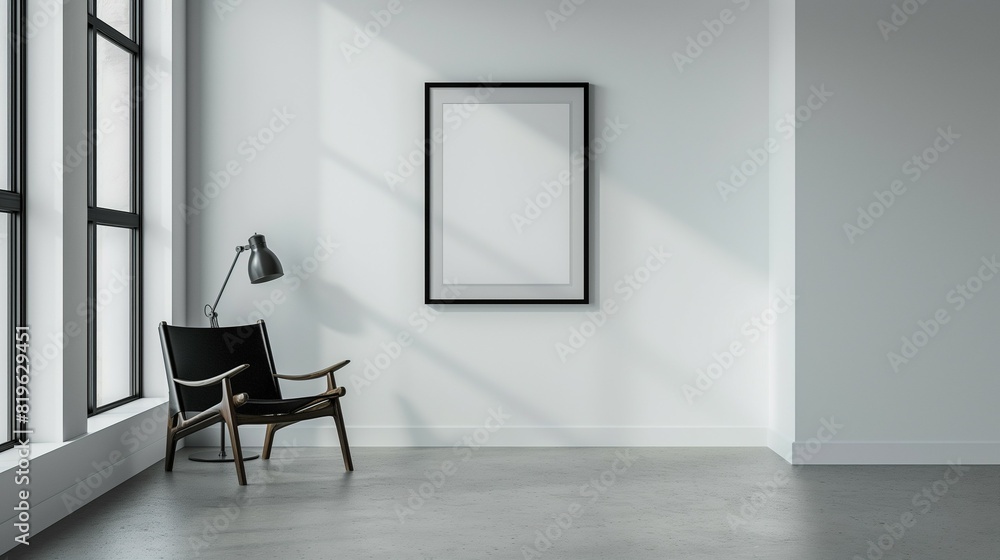 Fototapeta premium Frame mockup, wall poster frame simple home room background