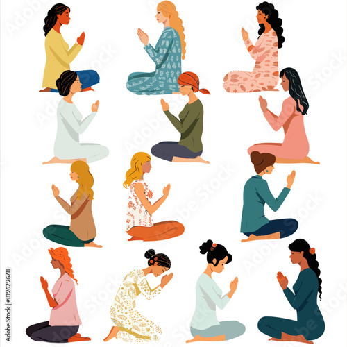 colorful womens with colorfull meditating in lotus posture set