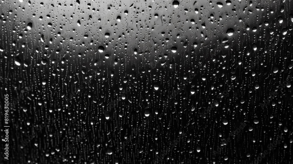 Black wet background raindrops for overlaying on transparent window, concept of rain weather seasonal, background of drops of water rain on glass transparent