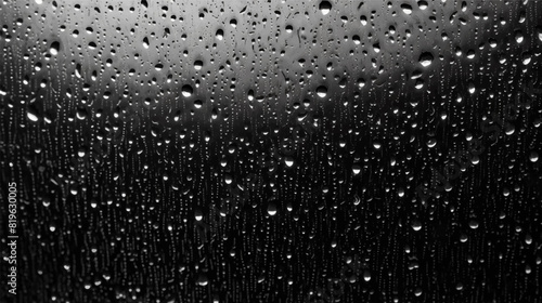 Black wet background raindrops for overlaying on transparent window, concept of rain weather seasonal, background of drops of water rain on glass transparent