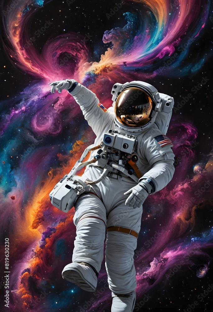 Fototapeta premium Astronaut Exploring the Colorful Cosmos