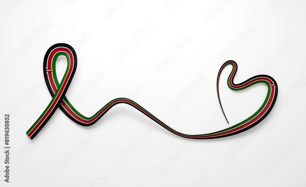 3d Flag Of Kenya Heart Shape Shiny Wavy Awareness Ribbon Flag On White Background 3d Illustration 3d Flag Of Kenya Heart Shape Shiny Wavy Awareness Ribbon Flag On White Background 3d Illustration