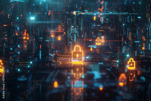 Cybersecurity concept, user privacy security and encryption, secure internet access Future technology and cybernetics, screen padlock. Internet network data protection, anti hacker, cybercrime