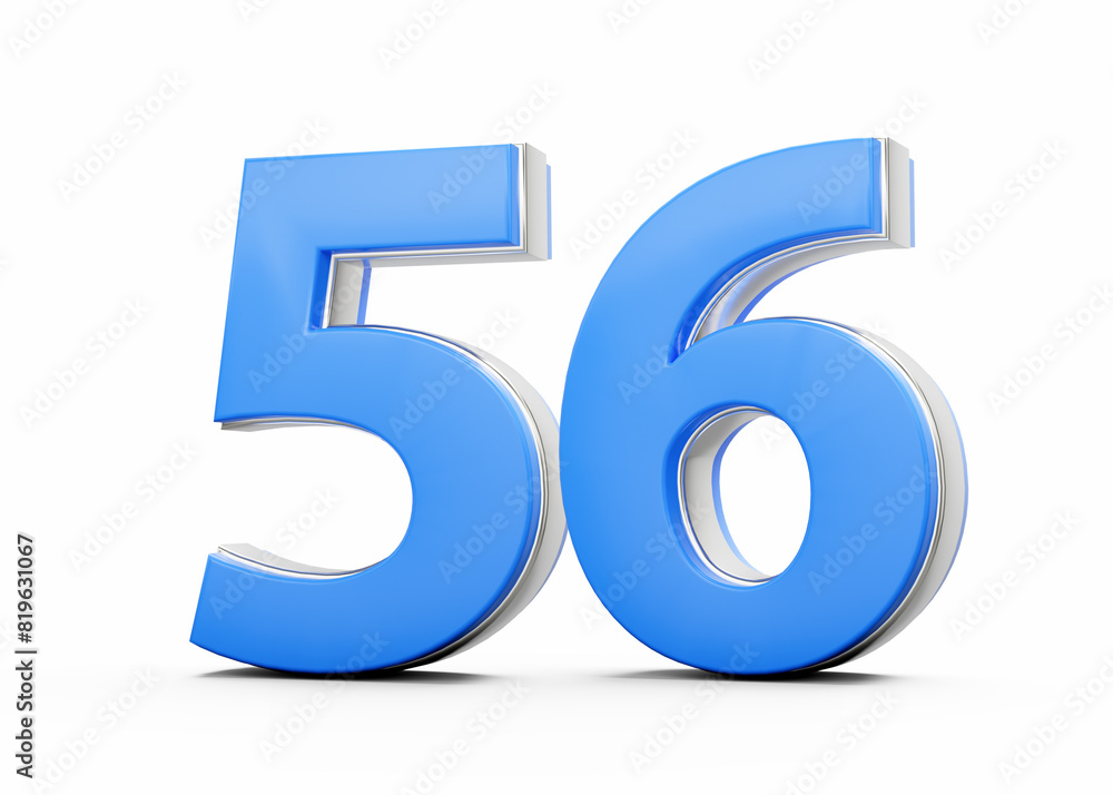 3D Number 56 Fifty Six Made Of Blue Body With Silver Outline On White Background 3D Illustration 3D Number 56 Fifty Six Made Of Blue Body With Silver Outline On White Background 3D Illustration