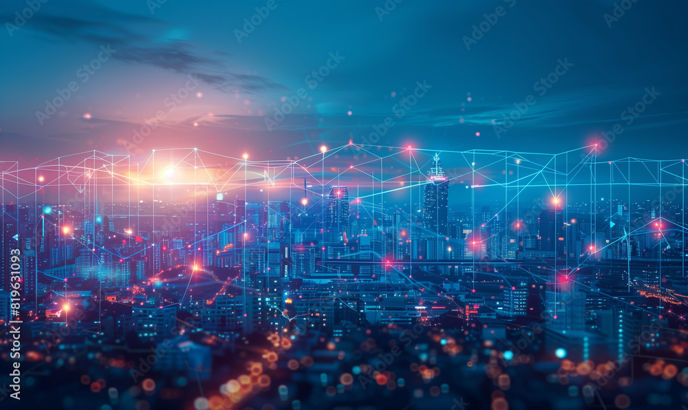 A city of the future that is intelligent thanks to the communications network and the Internet of Things, with devices ranging from smart streetlights to air quality monitoring systems. A city of the future that is intelligent thanks to the communications network and the Internet of Things, with devices ranging from smart streetlights to air quality monitoring systems.