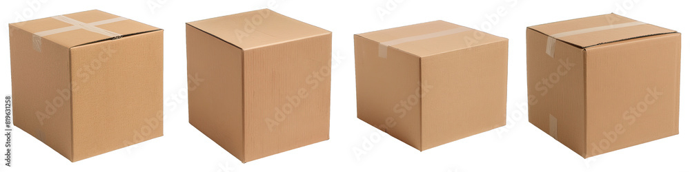 Brown Cardboard Box isolated on transparent png background. Generative ai Brown Cardboard Box isolated on transparent png background. Generative ai