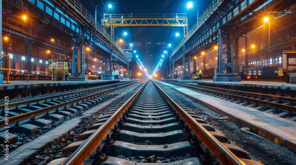 A train track with a lot of lights and a lot of snow A train track with a lot of lights and a lot of snow