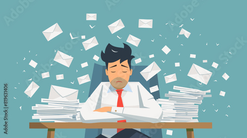 Overwhelmed Businessman with Infinite Unread Emails Illustrating Workload Pressure