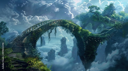 Bridge to another world, A journey into the unknown. Abstract and symbolic elements representing spiritual experiences.