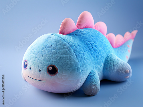 A small and squishy dragon plush toy is sitting on a blurred background. The dragon has a cute and playful expression on its face.