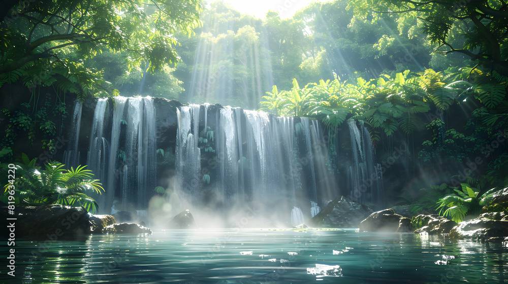 Discover the Enchantment: Photo Realistic View of Hidden Waterfalls in Costa Rica, Surrounded by Lush Rainforests and Teeming with Wildlife. A Breathtaking Experience for Nature Lo Discover the Enchantment: Photo Realistic View of Hidden Waterfalls in Costa Rica, Surrounded by Lush Rainforests and Teeming with Wildlife. A Breathtaking Experience for Nature Lo