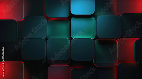Square abstract background in green , blue, red color, cube minimalist geometric wallpaper illustration	 photo