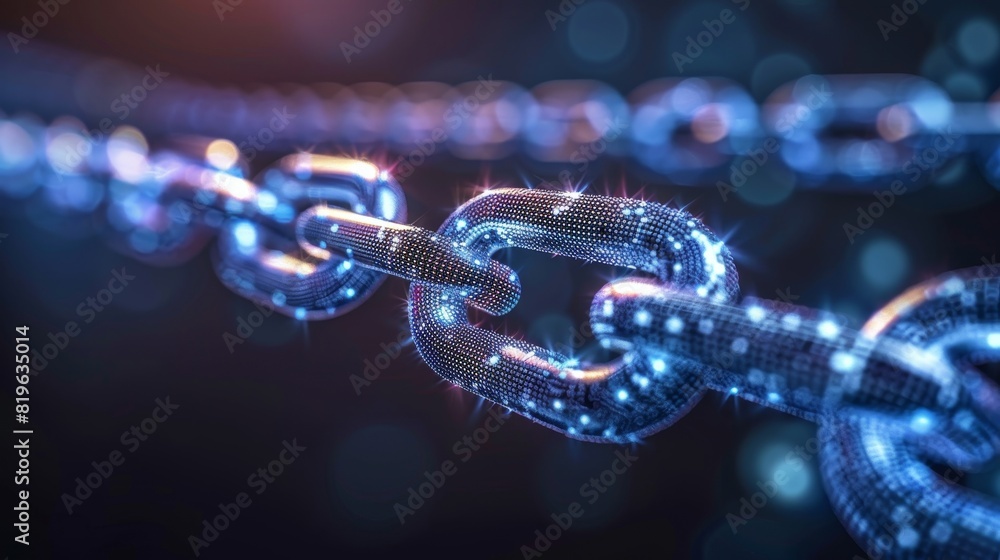 A chain of links with a blue background A chain of links with a blue background