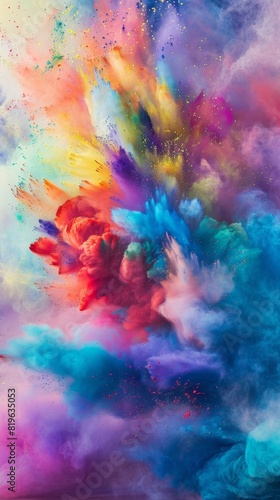 A close up of a colorful cloud of powder in the air, holi event