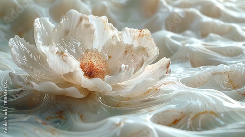 Cream Floral Sculpture with Marble Texture and Waves. photo