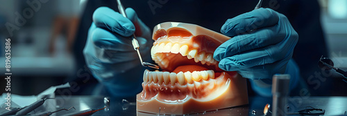 Patient undergoing dental check up with dentist examining teeth to emphasize importance of oral health and regular care   Photo realistic concept photo