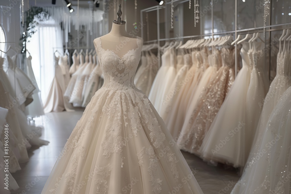 A store with a display of wedding dresses A store with a display of wedding dresses