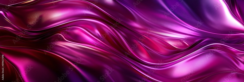 Obraz premium Abstract metallic waves in vibrant pink and purple colors with a shiny, fluid texture.