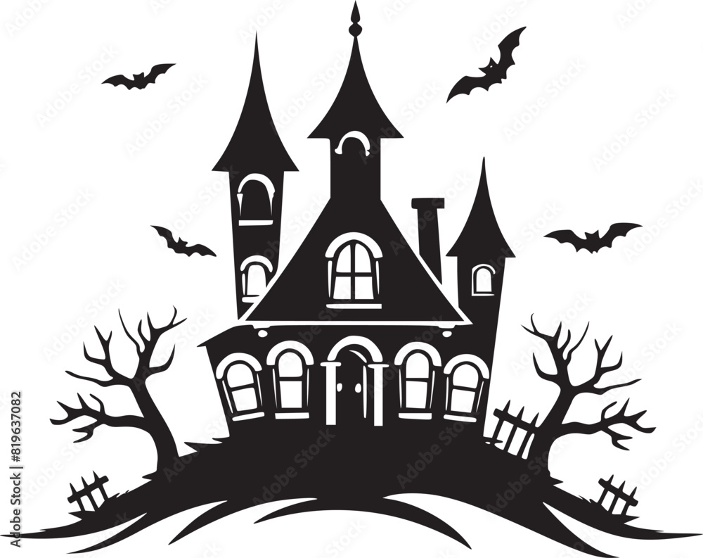 Creepy Halloween haunted castle black silhouette. Halloween vector illustration. Creepy Halloween haunted castle black silhouette. Halloween vector illustration.
