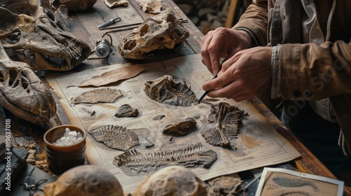 Methodically documenting their findings, a paleontologist meticulously measures and records fossil specimens, contributing to our understanding of Earth's rich history.