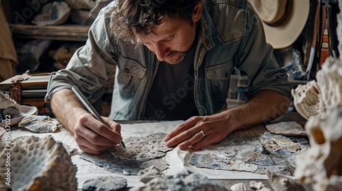 Methodically documenting their findings, a paleontologist meticulously measures and records fossil specimens, contributing to our understanding of Earth's rich history.