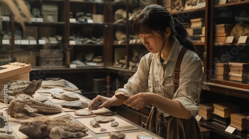 In a museum setting, a paleontologist carefully labels and organizes fossil specimens, contributing to the ongoing scientific exploration of Earth's ancient past.