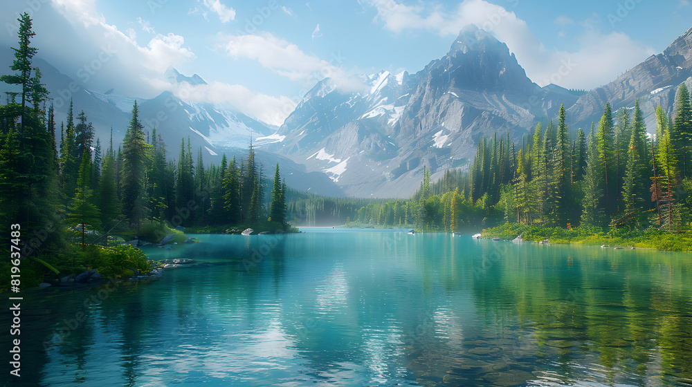 Discover Canadas secret lakes: Serene spots in untouched wilderness for a peaceful escape to connect with natures beauty   Photo realistic of Secret lakes in Canada