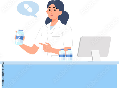 Pharmacist in counter at pharmacy drug store. Medicine healthcare professional concept.