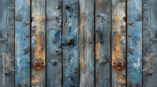 Antique Blue Wooden Fence with Weathered and Distressed Texture