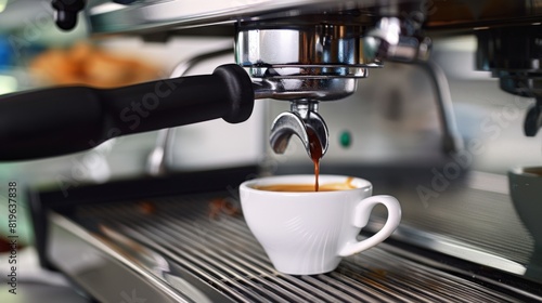 Espresso Pouring into White Cup