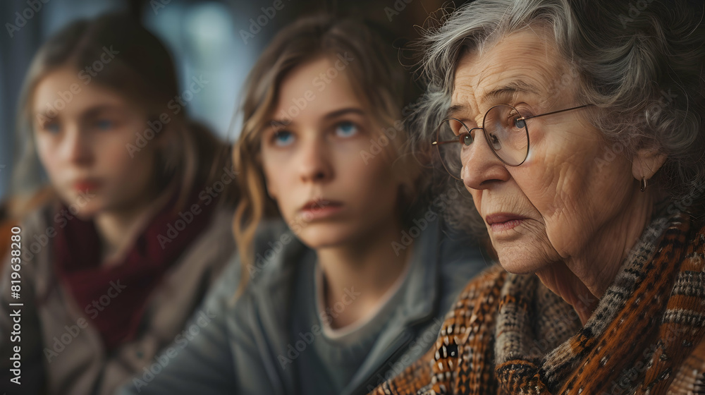 Photo realistic concept: Senior woman bonding with adult children highlights the significance of life insurance for securing her legacy and ensuring family s financial stability Photo realistic concept: Senior woman bonding with adult children highlights the significance of life insurance for securing her legacy and ensuring family s financial stability